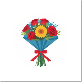 Lovely Bouquet of red, blue, and yellow flowers. Posters and Art